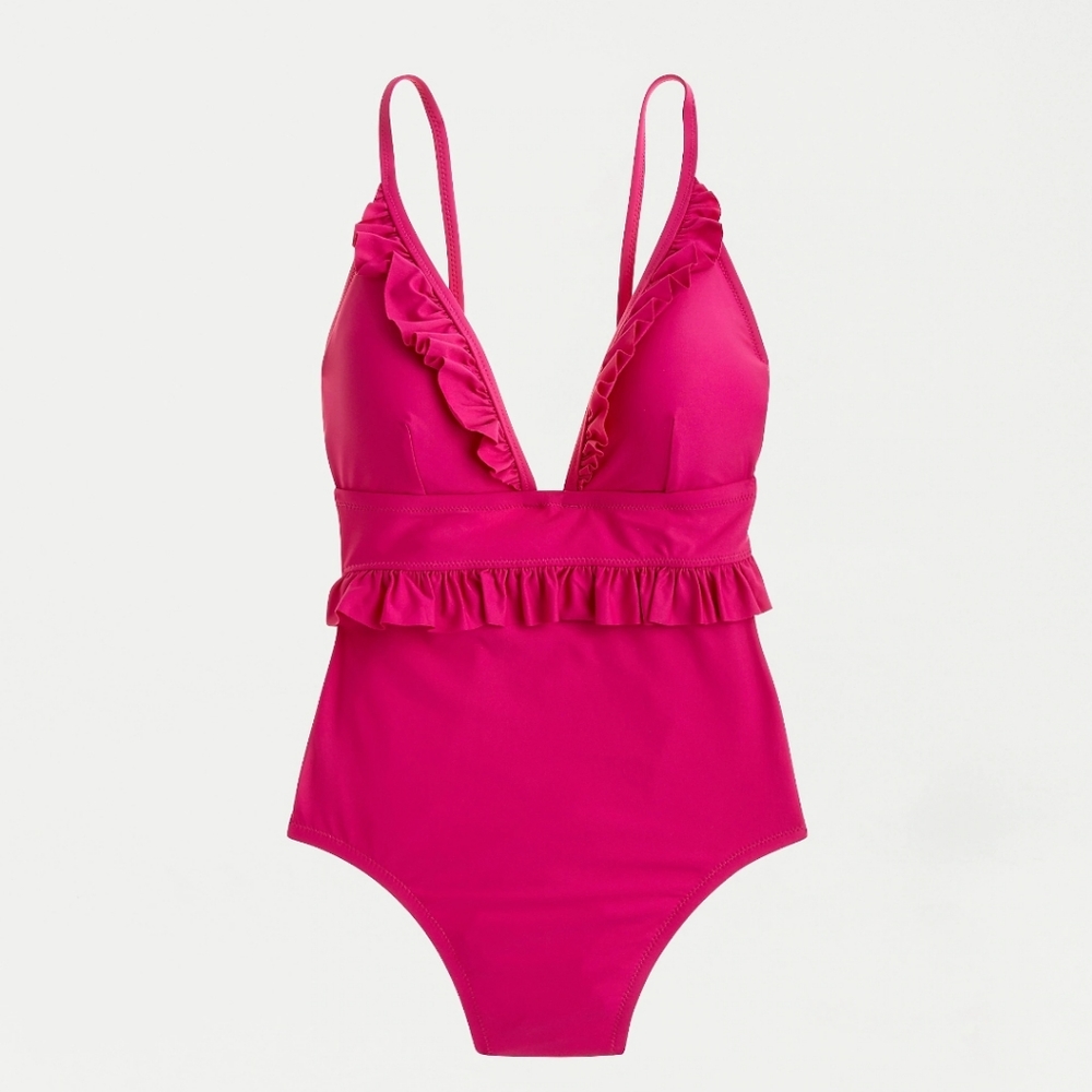 J.Crew Ruffle Deep-V One-piece Swimsuit Red Rock